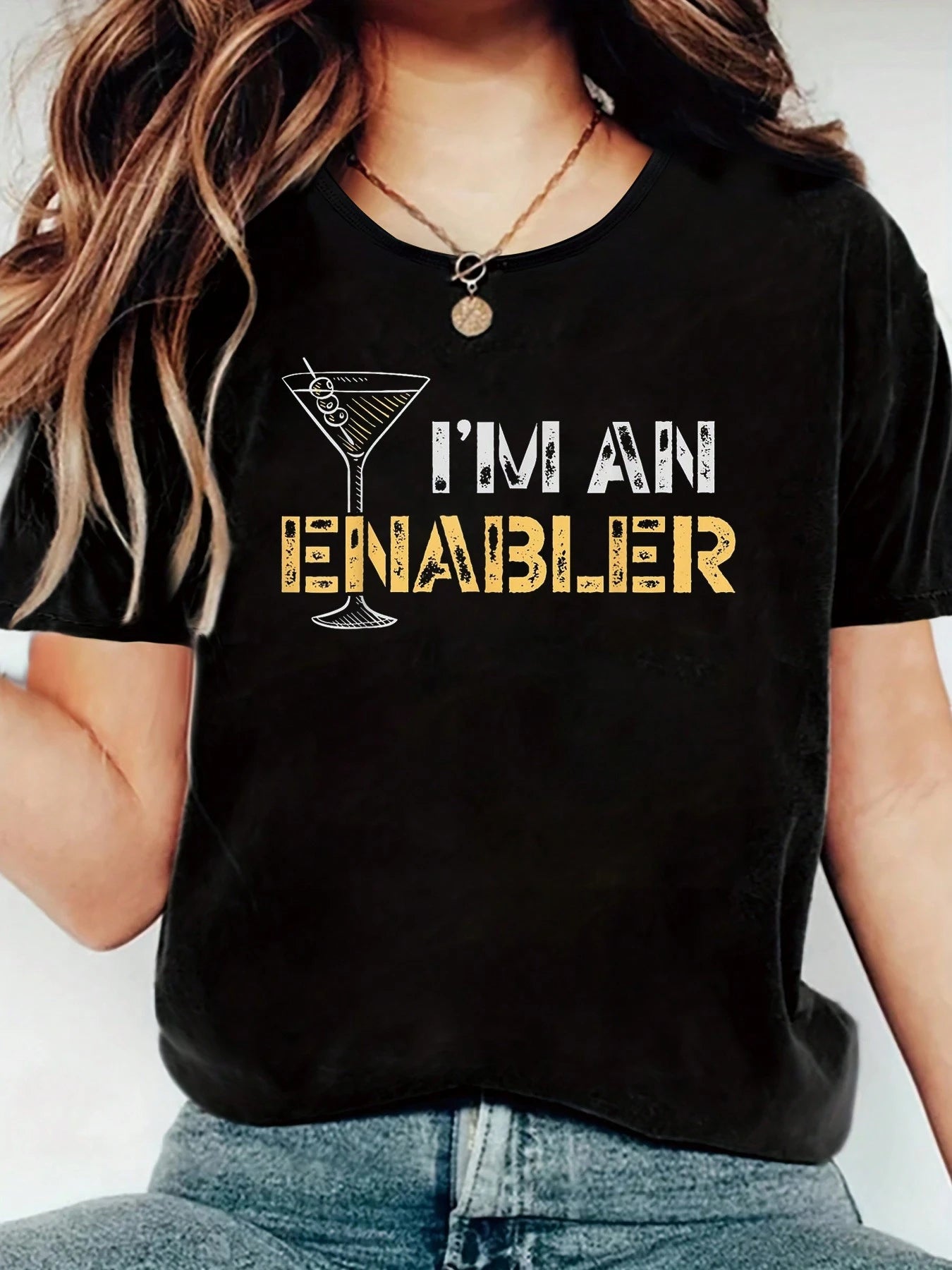 100% Cotton Women Round Neck T-Shirt Funny I'm An Enabler Bartender Mixologist Print Casual Short Sleeve Tee