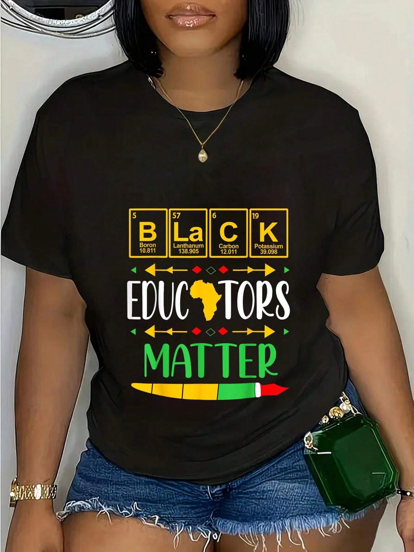 Soft Black Cotton Crew Neck Tee Black Educators Matter Slogan Print Meaningful Daily Top For Black Teachers