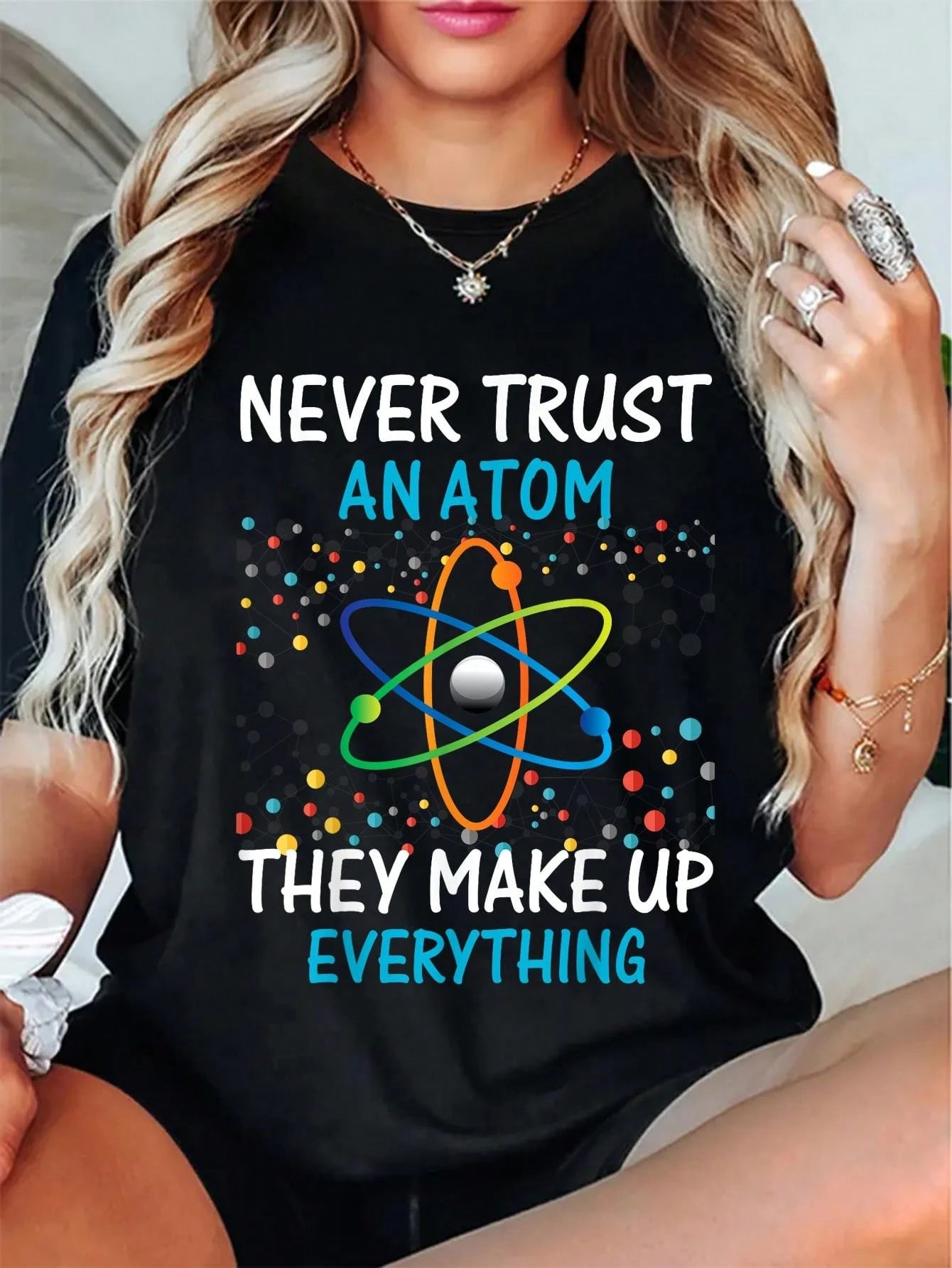 Soft pure cotton casual tee with witty science quote print, lightweight relaxed fit, fun daily top for science teachers and chemistry lovers