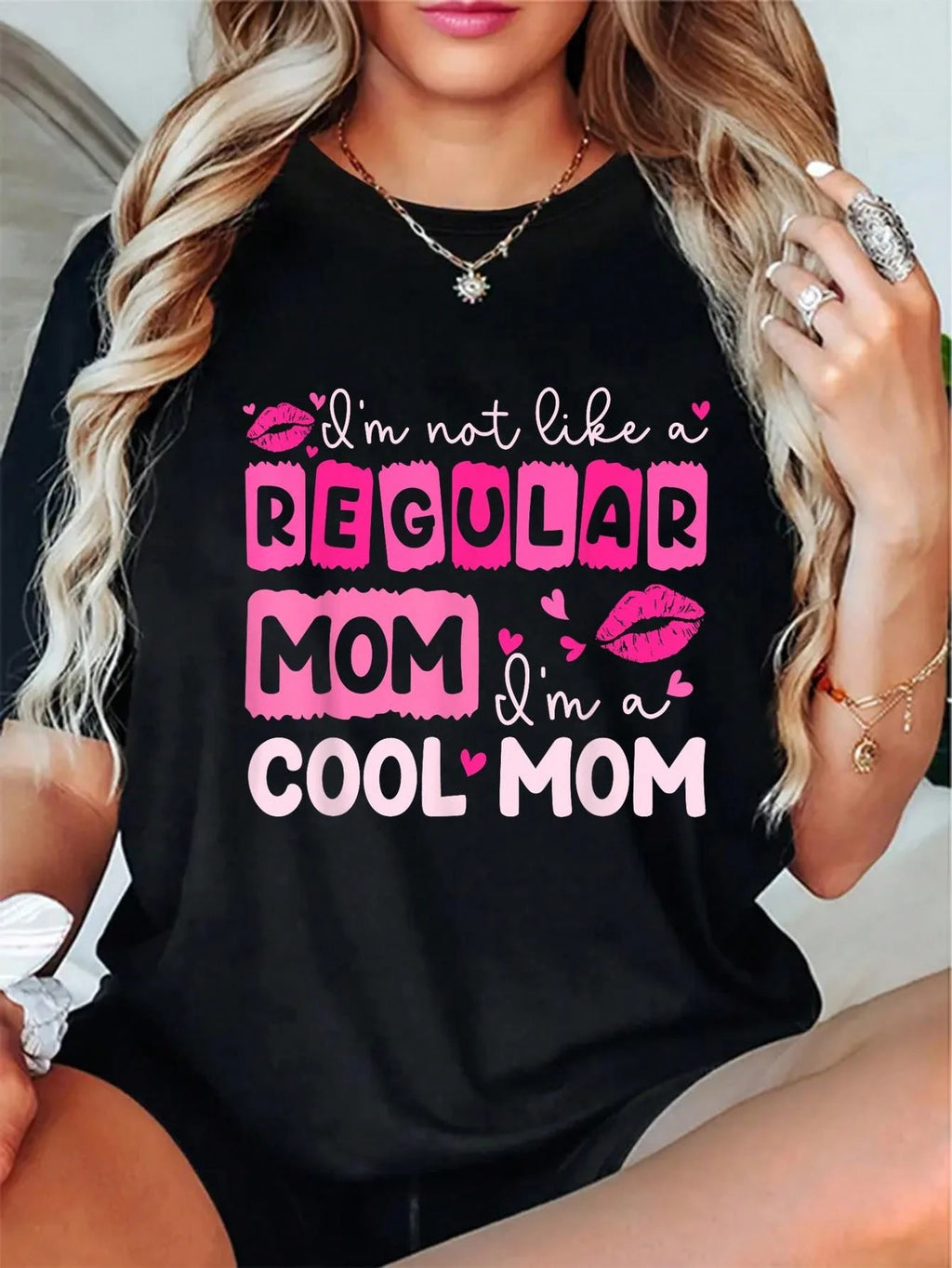 Soft Black Cotton Crew Neck Tee Funny Cool Mom Slogan Print Comfort Daily Casual Top Perfect Gift For Moms