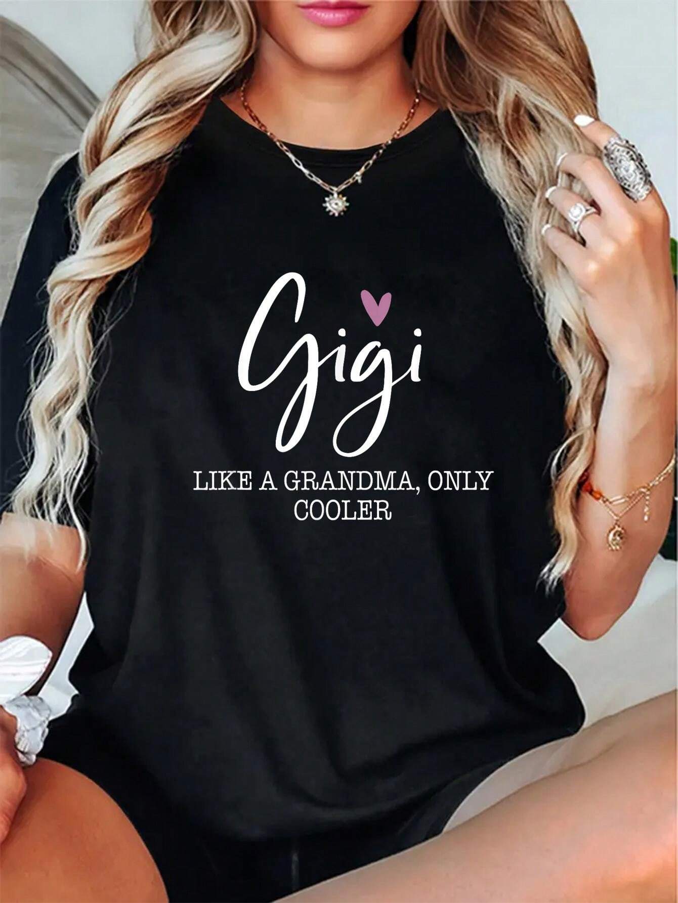 Premium soft black cotton tee with fun grandma slogan and heart graphic, comfy relaxed fit, perfect Mother’s Day present for cool grandmas daily wear