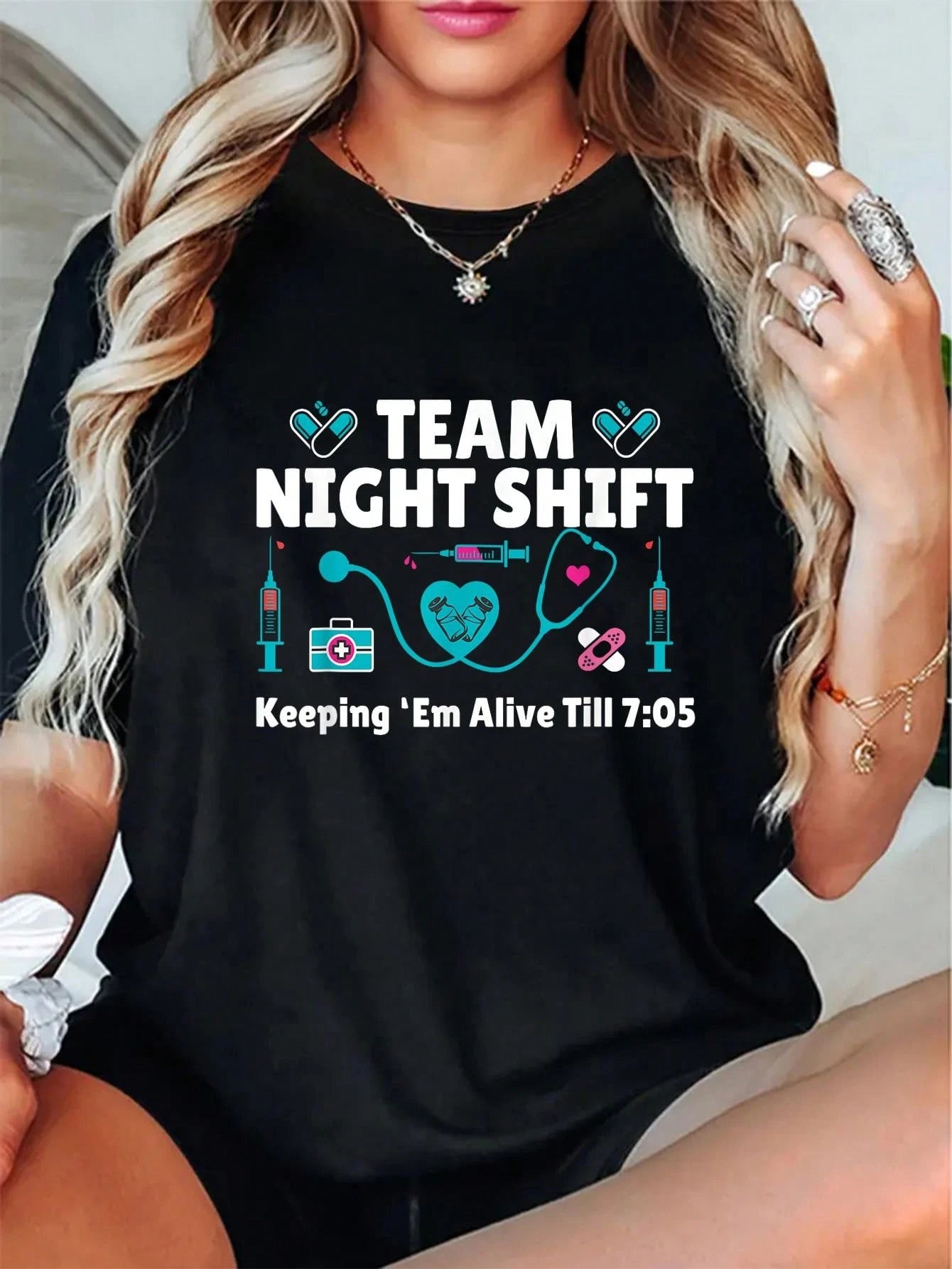 Premium 100% Cotton Crew Neck Tee Humorous NP Night Shift Slogan Graphic Soft Comfortable Daily Wear Medical Worker Casual Top