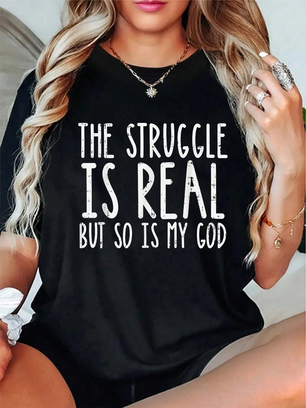 Soft Cotton Crew Neck Tee Inspirational Faith Slogan Print Comfort Daily Top Ideal Gift For Christian Believers
