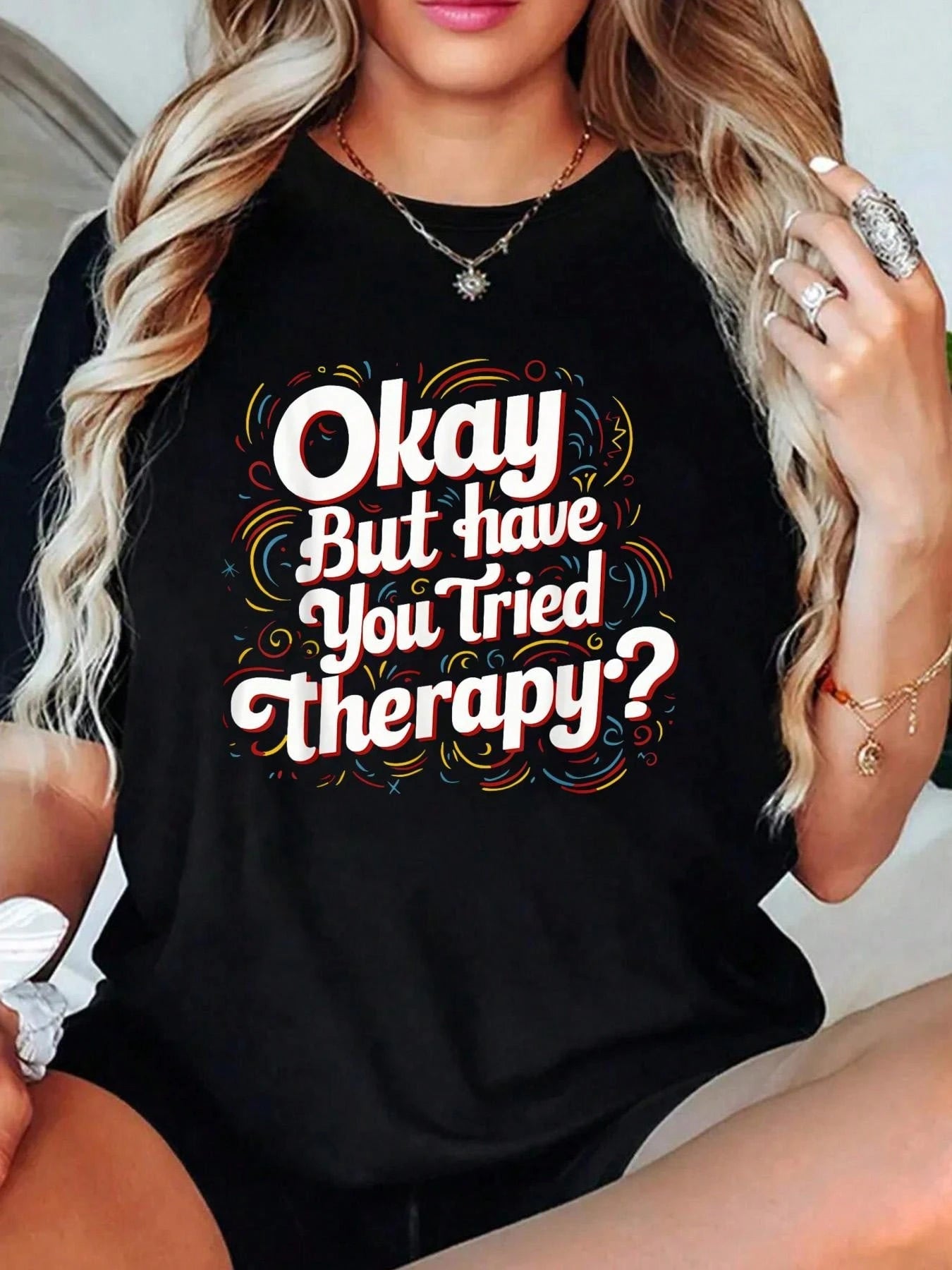 Soft Cotton Crew Neck Tee Mental Health Slogan Print Comfort Daily Top For Psychology Workers