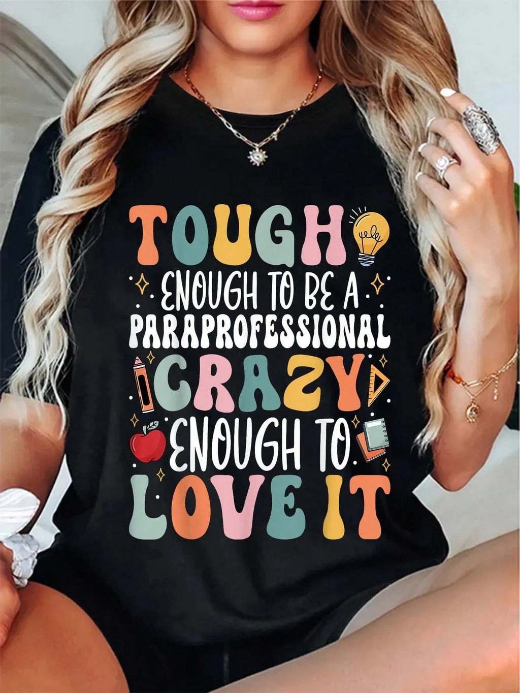 Soft Cotton Crew Neck Tee - Retro Sped Para Slogan Print Gift For Special Education Parapros