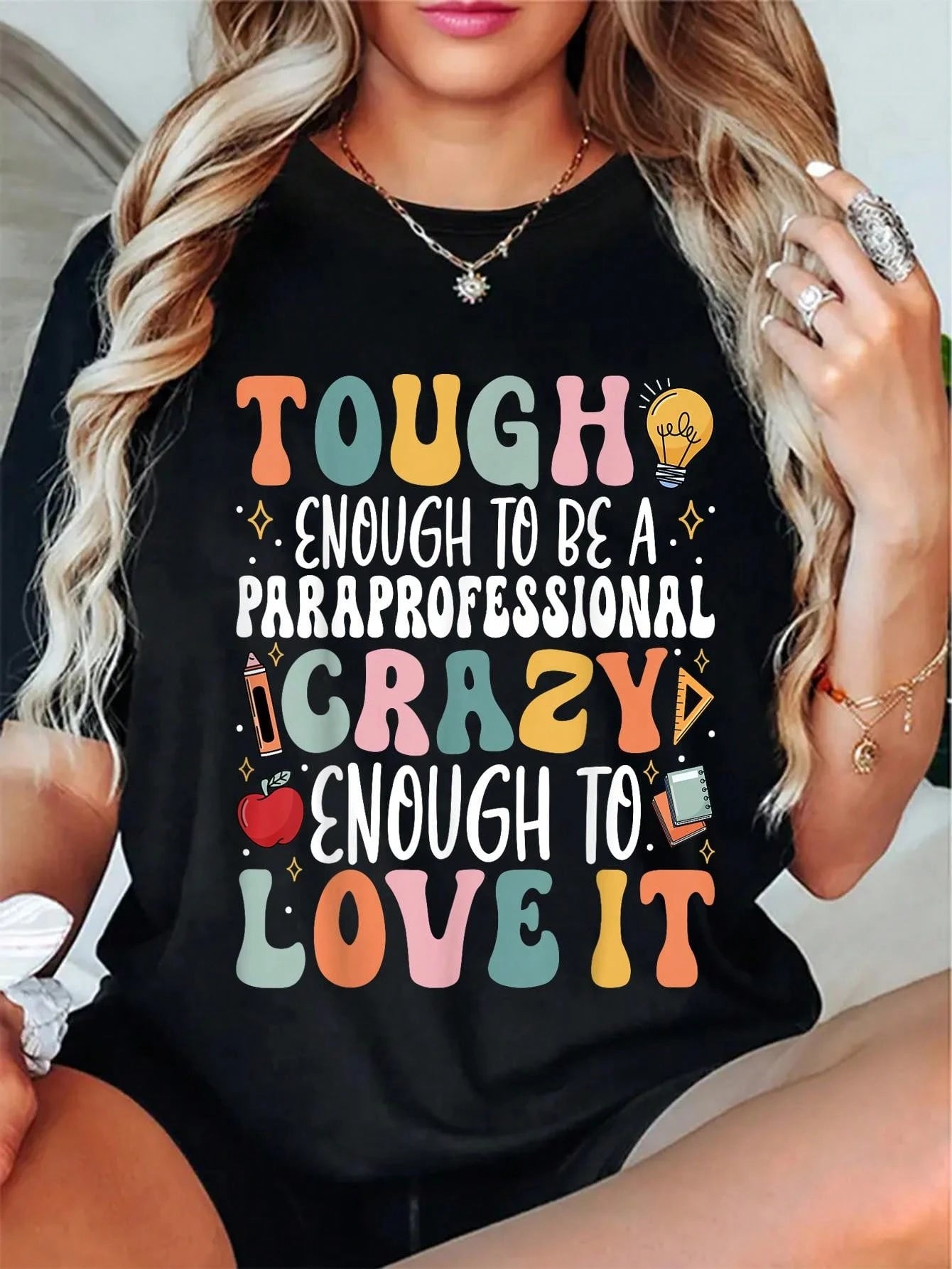 Soft Cotton Crew Neck Tee - Retro Sped Para Slogan Print Gift For Special Education Parapros