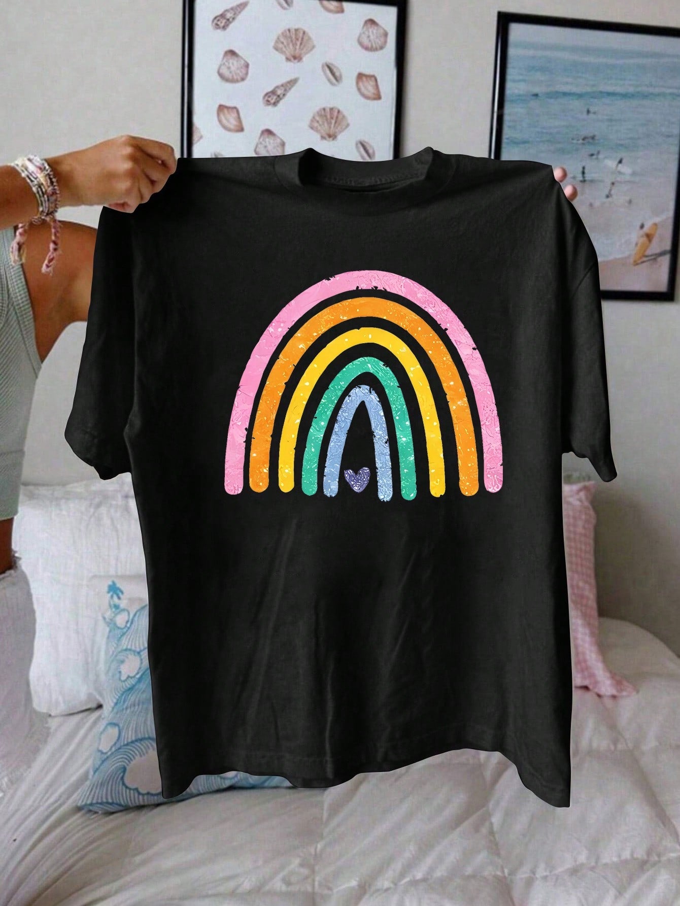 Cartoon Letter Graphic Print T Shirt, Short Sleeve Crew Neck Casual Top For Summer & Spring, Women's T-Shirt