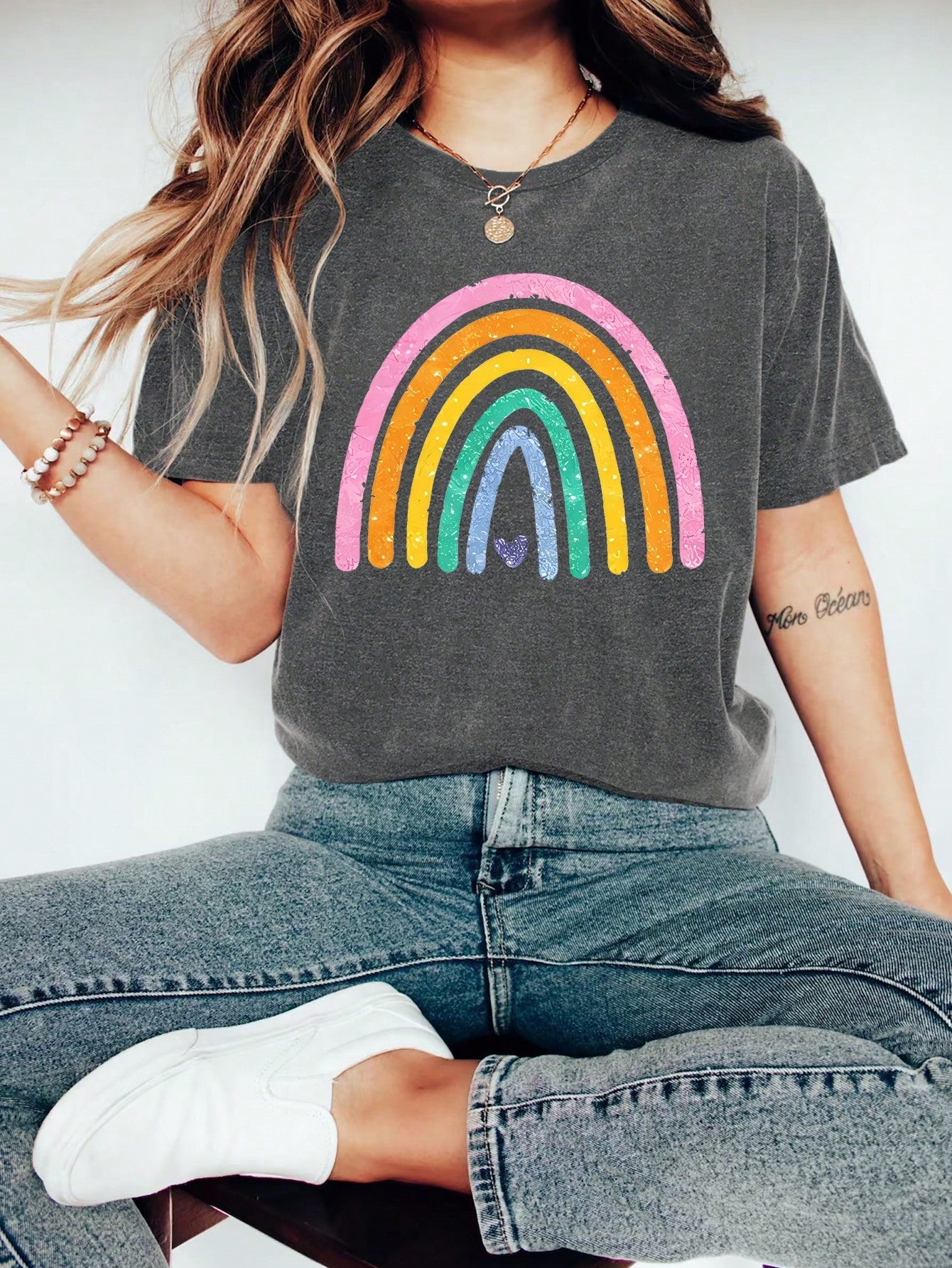 Cartoon Letter Graphic Print T Shirt, Short Sleeve Crew Neck Casual Top For Summer & Spring, Women's T-Shirt
