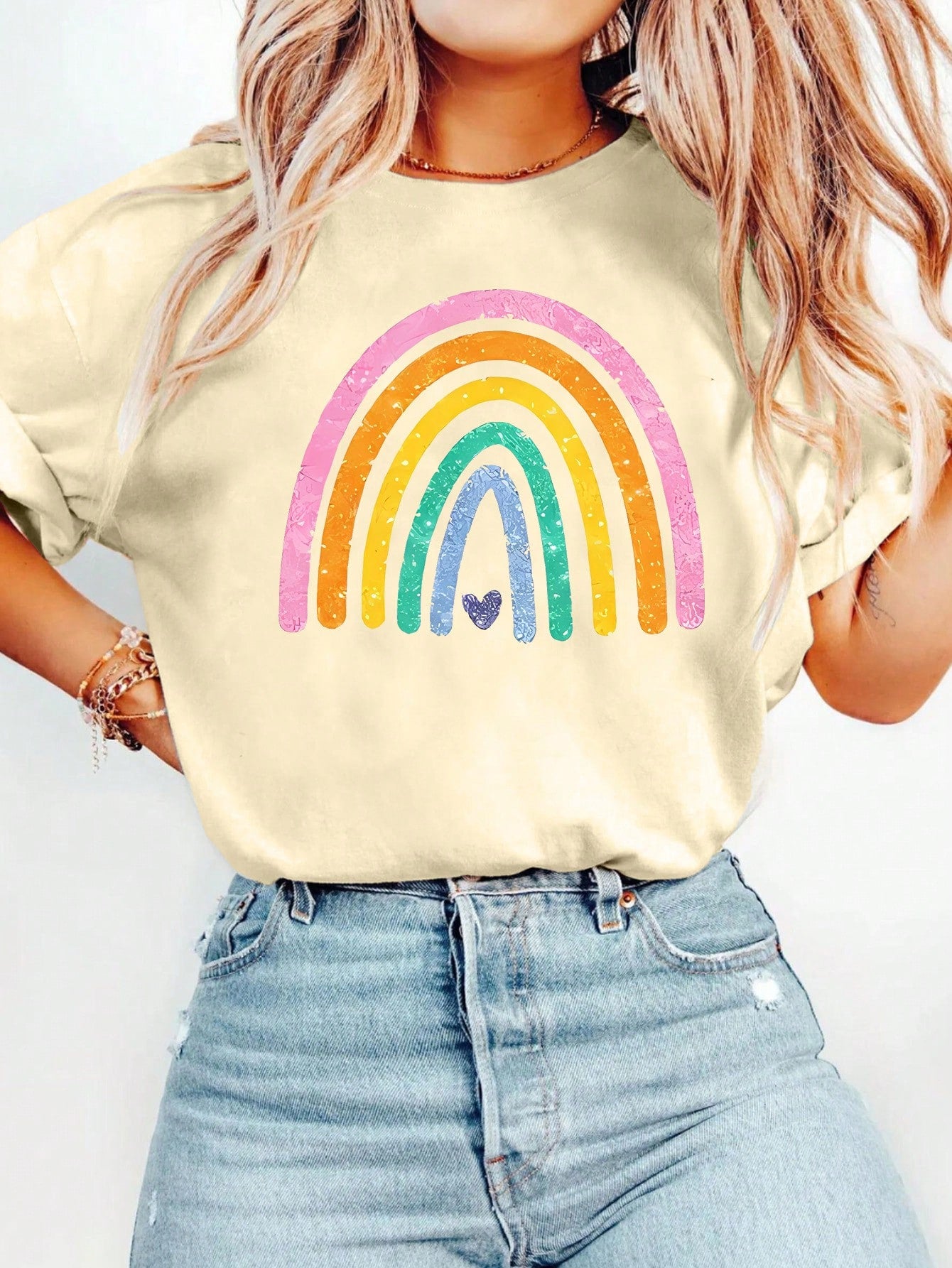 Cartoon Letter Graphic Print T Shirt, Short Sleeve Crew Neck Casual Top For Summer & Spring, Women's T-Shirt