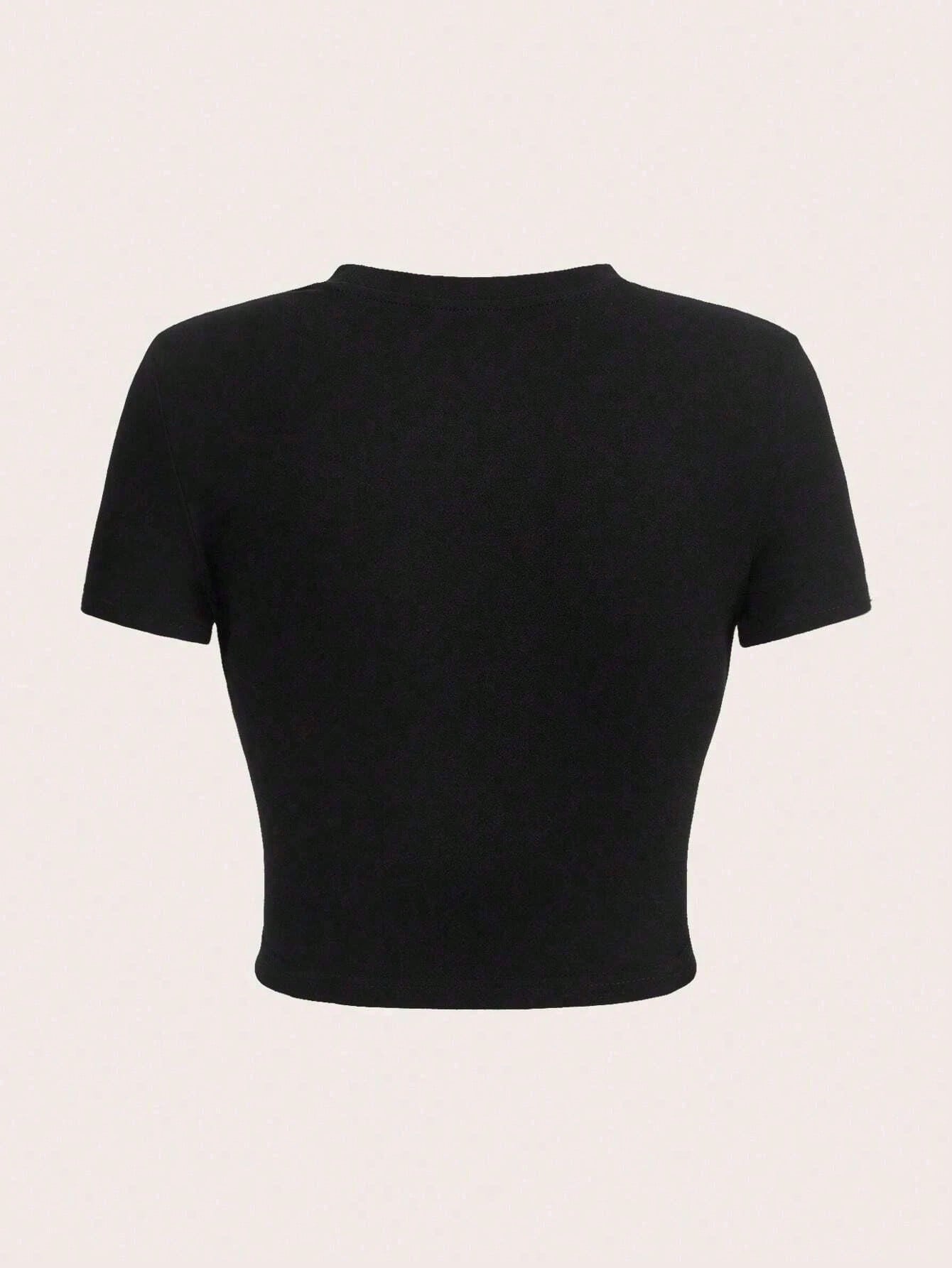 Star Printed Round Neck Short Sleeve Tight Short Women's T-Shirt, Suitable For Summer