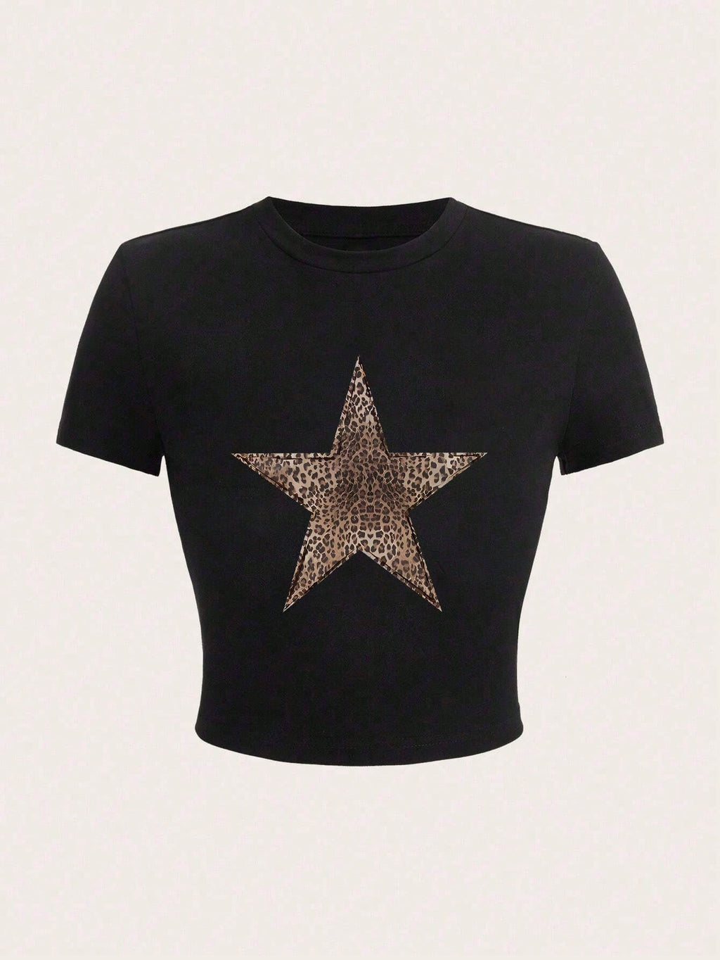 Star Printed Round Neck Short Sleeve Tight Short Women's T-Shirt, Suitable For Summer