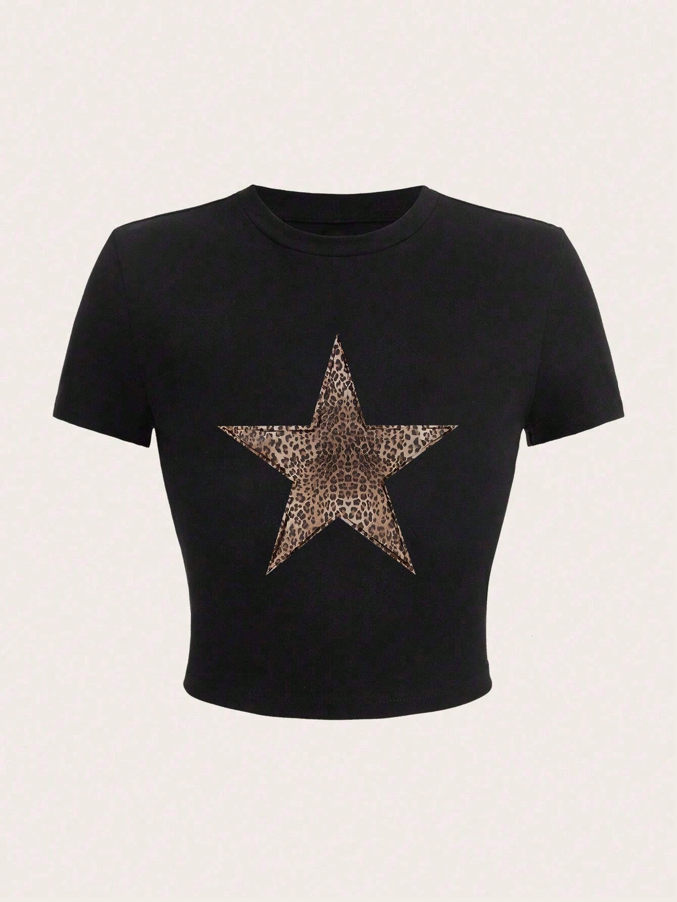 Star Printed Round Neck Short Sleeve Tight Short Women's T-Shirt, Suitable For Summer