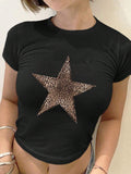 Star Printed Round Neck Short Sleeve Tight Short Women's T-Shirt, Suitable For Summer