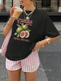 Women's Summer Guava Letter Printed Casual Round Neck Short Sleeve T-Shirt Tops Graphic Tees Women Summer Tops