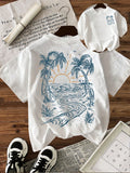 EMERY ROSE Women's Round Neck Coconut Tree Print Casual Versatile Daily Wear Short Sleeve T-Shirt