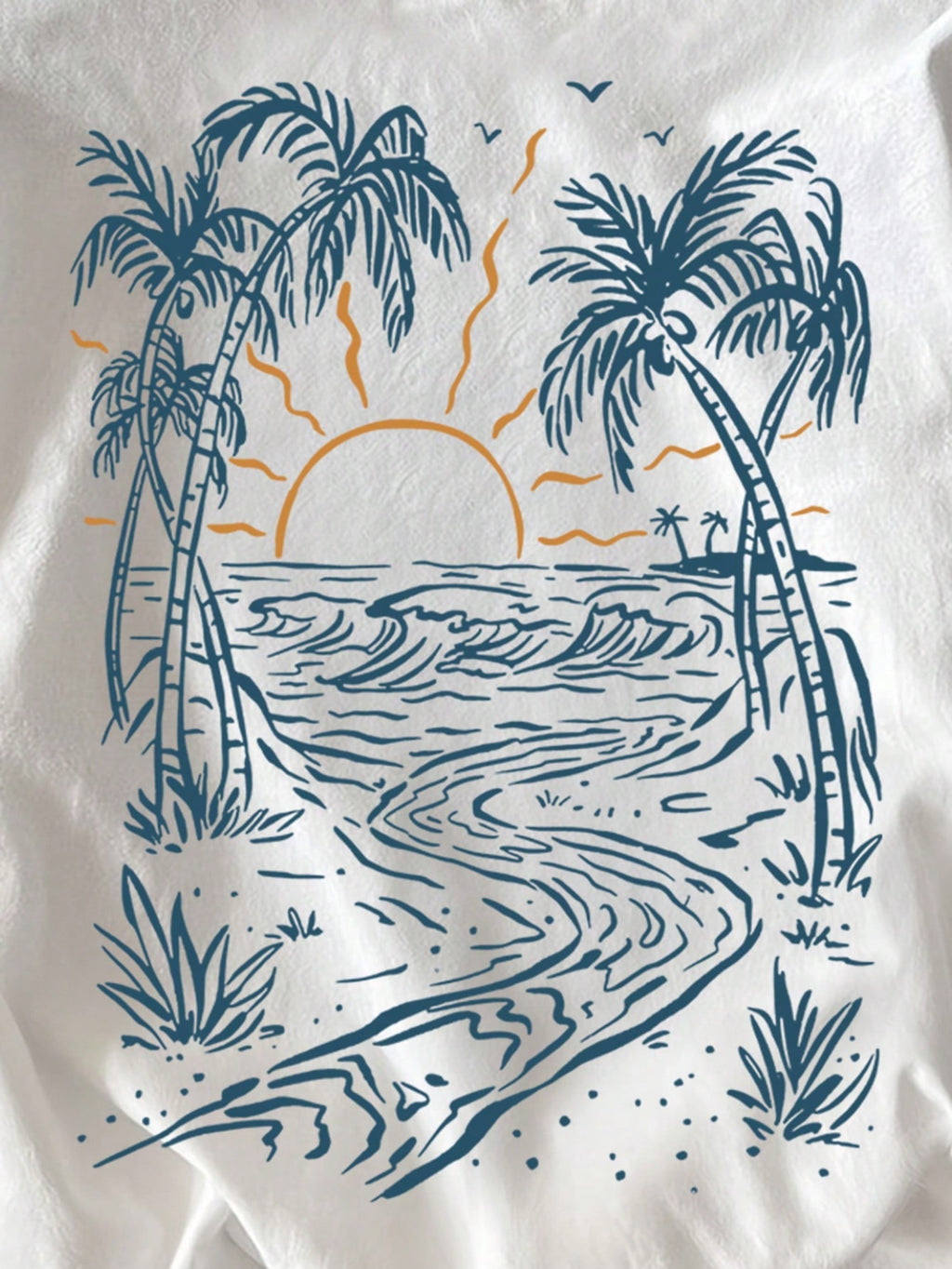 EMERY ROSE Women's Round Neck Coconut Tree Print Casual Versatile Daily Wear Short Sleeve T-Shirt