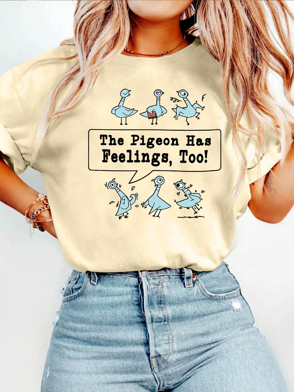Pigeon Teacher Graphic Printed Casual Round Neck Short Sleeve T-Shirt Women's Summer Tops