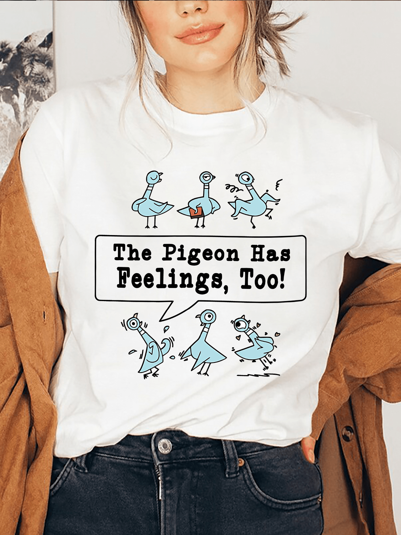 Pigeon Teacher Graphic Printed Casual Round Neck Short Sleeve T-Shirt Women's Summer Tops