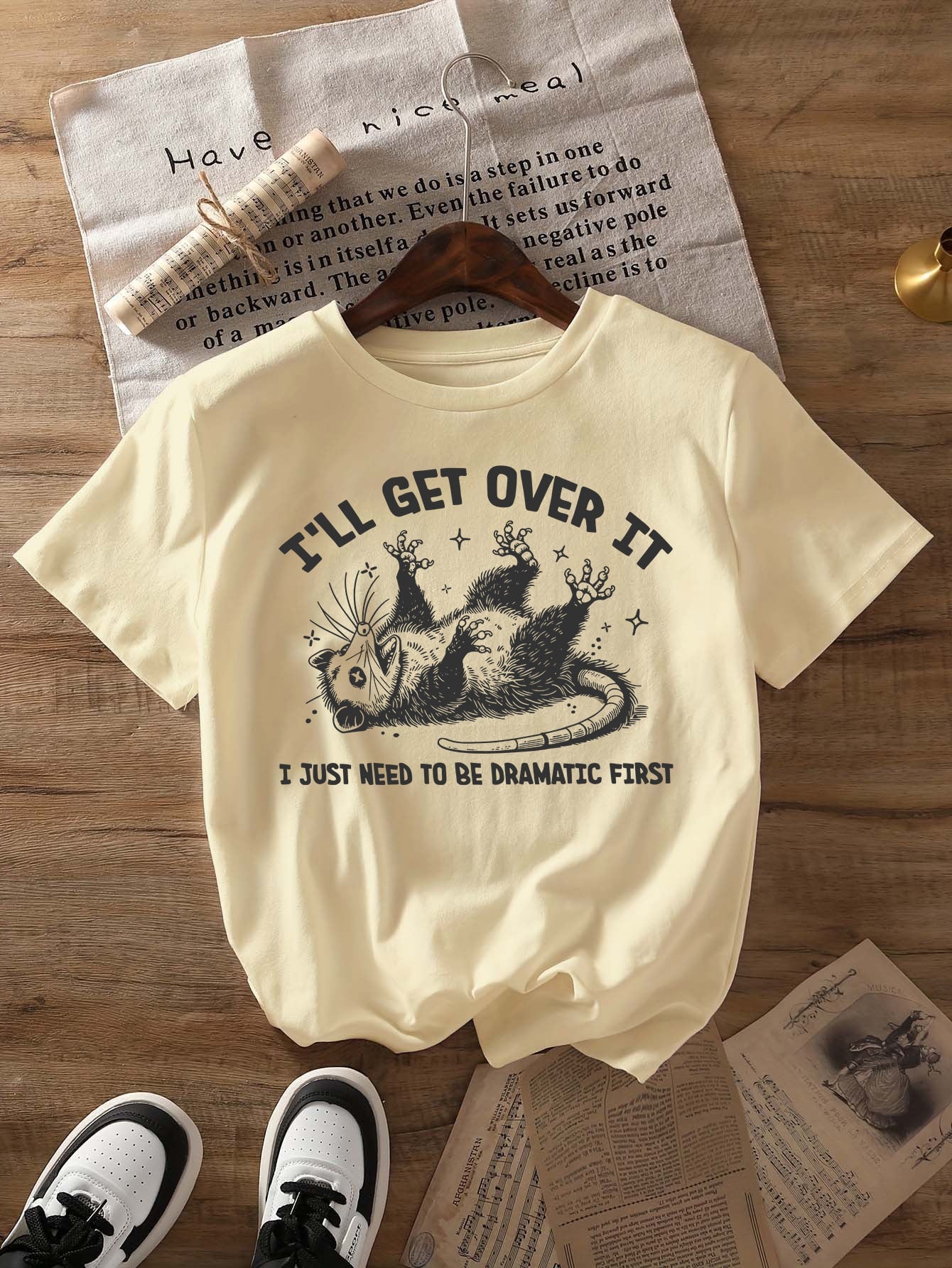 Funny And Satirical Possum Print Casual Round Neck Short-Sleeved T-Shirt, Women's Summer Top.