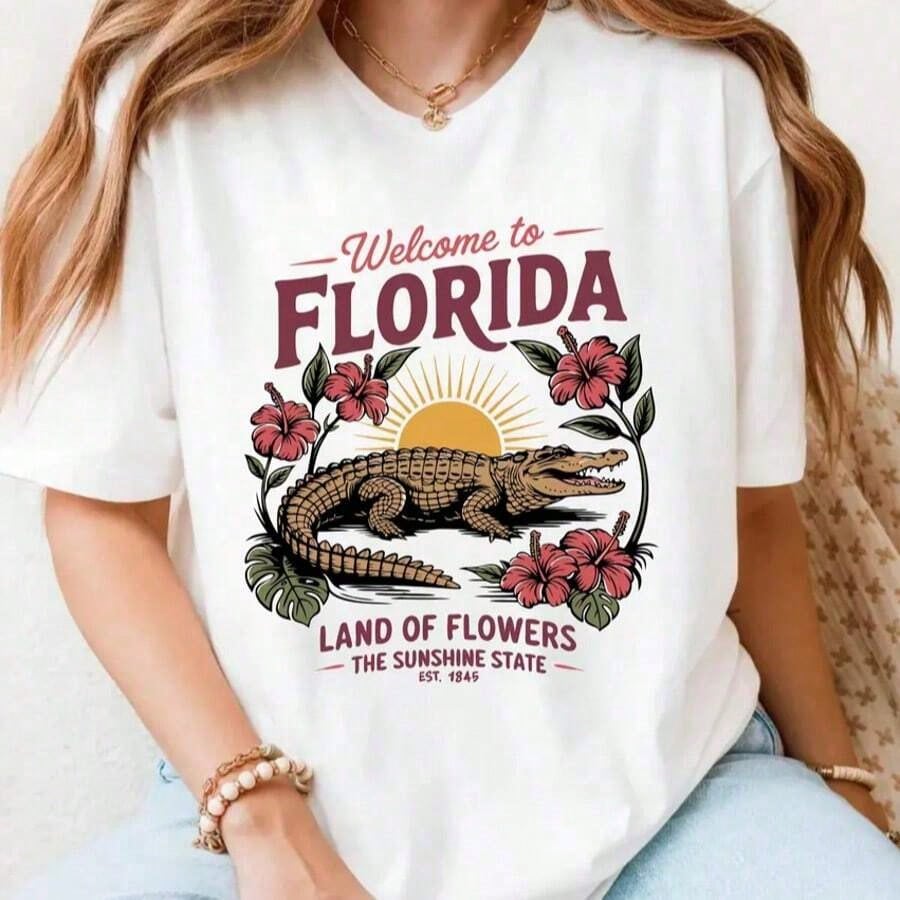 FashionComfort Colots Florida Shirt, Florida Tee, Florida T-Shirt, Aesthetic Graphic Tee, Sunshine State Florida Shirt, Summer Tshirt Gift Summer Oversized Tshirts For Women Dresses For Womentrend
