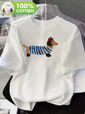 Best SellerSoft Women's Dachshund Print T-Shirt – New Summer Women's Casual T-Shirt, 100% Cotton, Round Neck Top, Featuring A Cute Dachshund Pattern, Suitable For Casual Wear, Machine Washable - 100% Cotton T-Shirt, Breathable Casual Daily Wear 100% Cotto