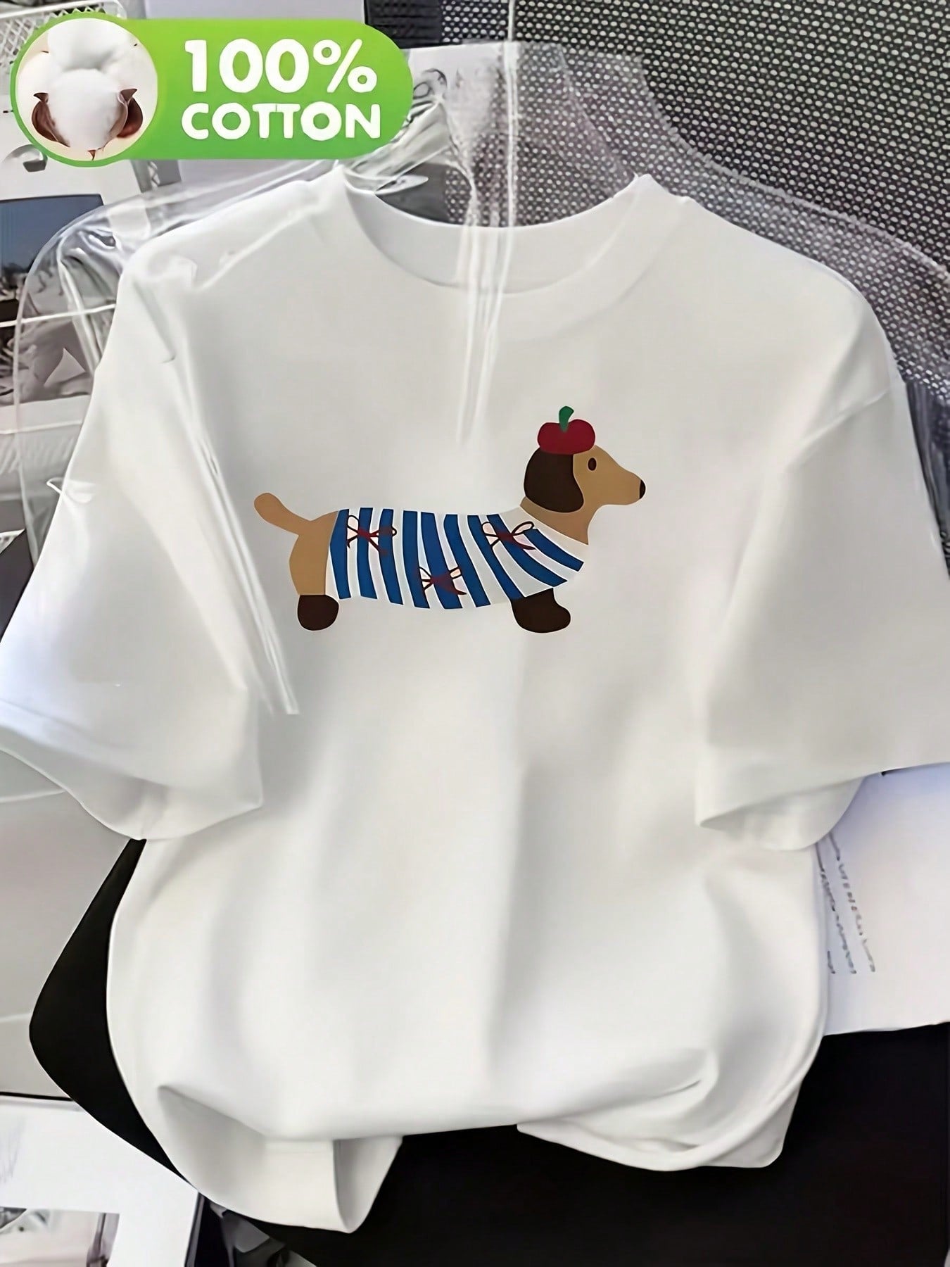 Best SellerSoft Women's Dachshund Print T-Shirt – New Summer Women's Casual T-Shirt, 100% Cotton, Round Neck Top, Featuring A Cute Dachshund Pattern, Suitable For Casual Wear, Machine Washable - 100% Cotton T-Shirt, Breathable Casual Daily Wear 100% Cotto