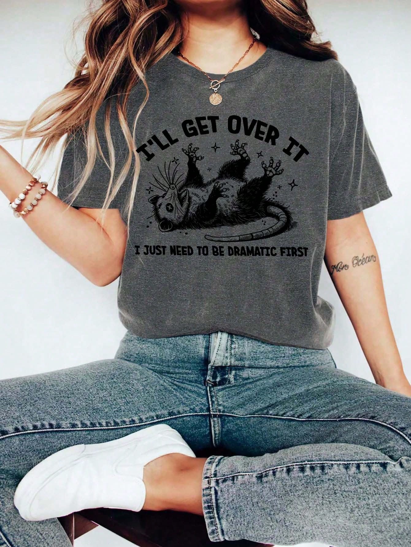 Funny And Satirical Possum Print Casual Round Neck Short-Sleeved T-Shirt, Women's Summer Top.