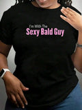 Graphic Tees WomenSummer Tops, I'm With The Sexy Bald Guy Graphic Tees, Summer Outfits For Women, Cotton Crew Neck Tee Shirt Women's, Summer Clothestops