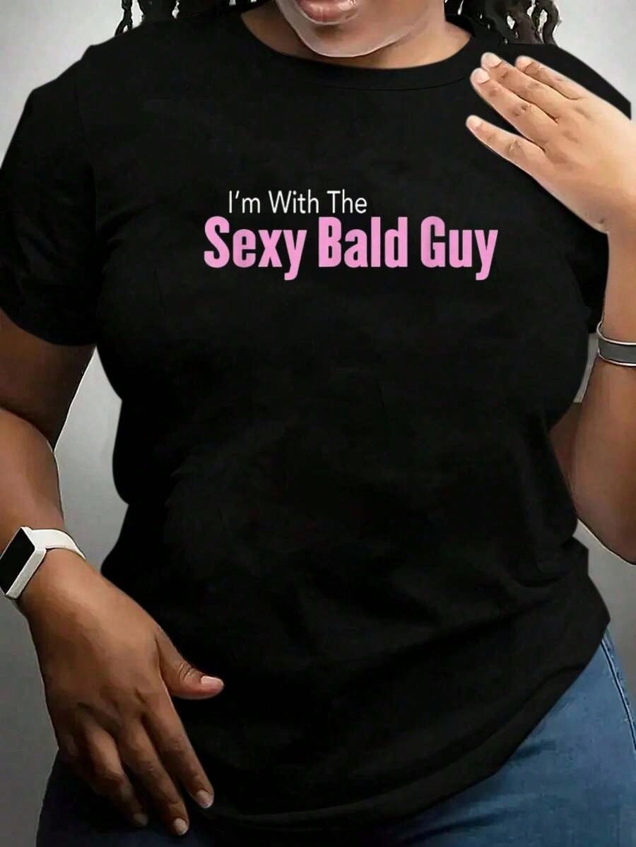 Graphic Tees WomenSummer Tops, I'm With The Sexy Bald Guy Graphic Tees, Summer Outfits For Women, Cotton Crew Neck Tee Shirt Women's, Summer Clothestops