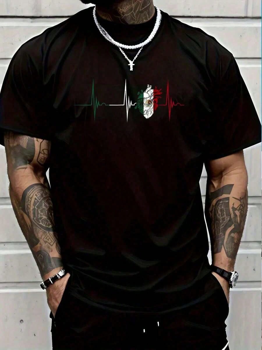Cotton Graphic Tees100% Cotton Mexico Heart Mexico Flag Heartbeat EKG Pulse Mexican Pride T-Shirt Women's Men Graphic Teesummer Tops