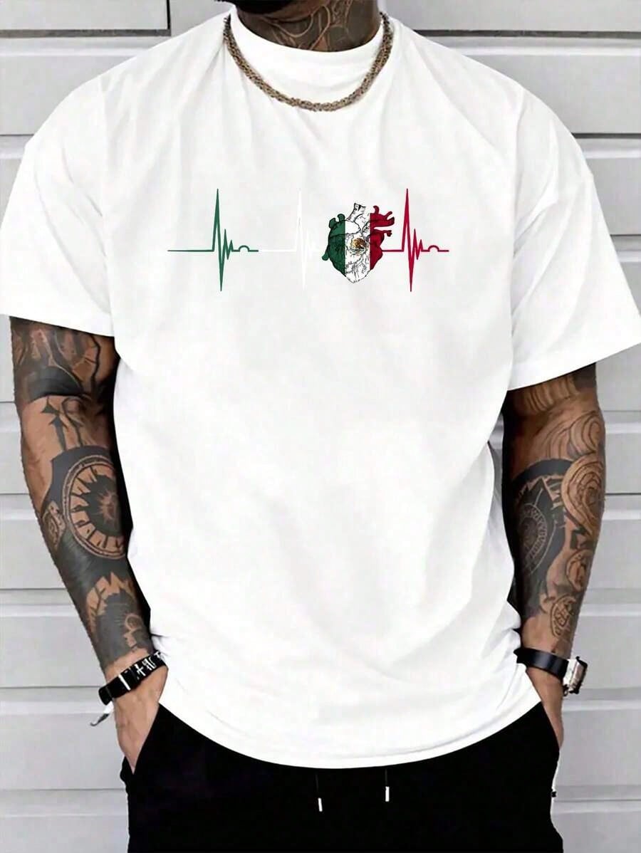 Cotton Graphic Tees100% Cotton Mexico Heart Mexico Flag Heartbeat EKG Pulse Mexican Pride T-Shirt Women's Men Graphic Teesummer Tops