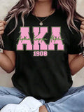 2026 Summer New Theme Women T Shirt Alpha Alpha AKA 1908 Sorority Print Crew Neck Short Sleeve Casual Top Gift For College Students