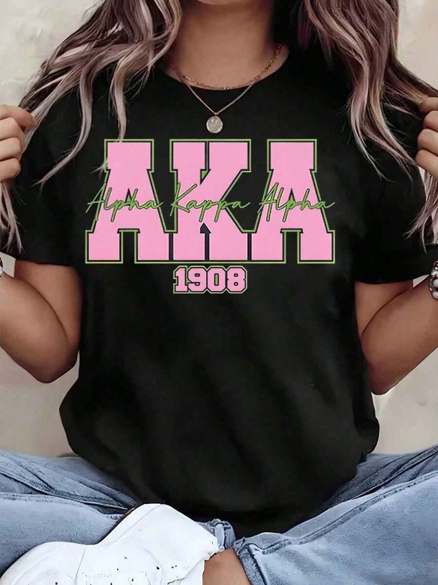 2026 Summer New Theme Women T Shirt Alpha Alpha AKA 1908 Sorority Print Crew Neck Short Sleeve Casual Top Gift For College Students