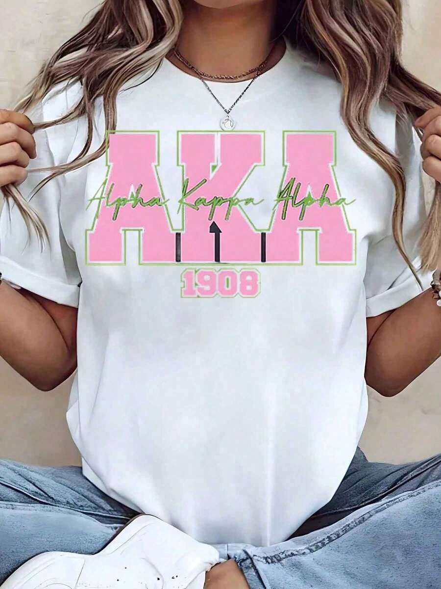 2026 Summer New Theme Women T Shirt Alpha Alpha AKA 1908 Sorority Print Crew Neck Short Sleeve Casual Top Gift For College Students