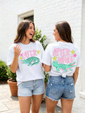 This Short-Sleeved Crew Neck Casual Top Features A Popular Crocodile Icon, Crocodile Tattoo, And Slogan Print, Making It Perfect For Spring And Summer. (Women's T-Shirt) Beach Outfits For Woman Top For Woman