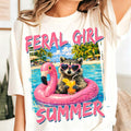 This Short-Sleeved Crew Neck Casual Top Features A Leopard Print, Wild Girl Style, And A Fun Raccoon Shirt Design, Perfect For Spring And Summer Wear. (Women's T-Shirt)