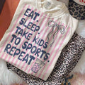This Short-Sleeved Crew Neck Casual Top Features A Striped Theme: Eating, Drinking, Playing, Exercising With Kids, And A Recurring Baseball Mom Pattern, Perfect For Spring And Summer Wear. (Women's T-Shirt)