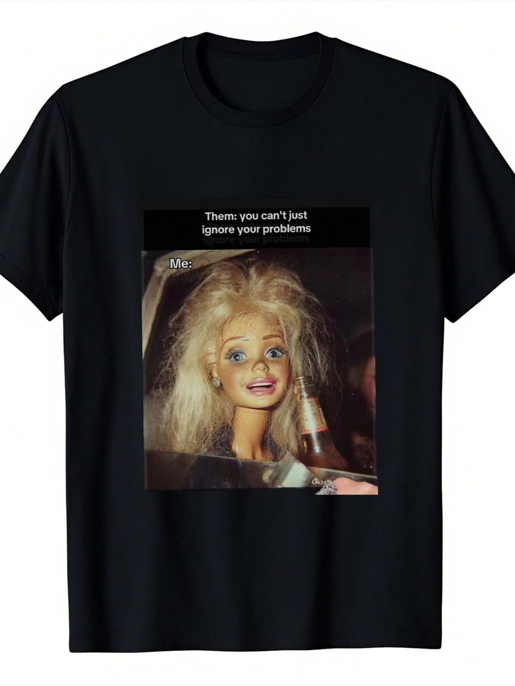 Quirky Casual Tee Featuring A Doll And Beer Meme Design, Ideal For Daily Use And Humor Enthusiasts; A Great Gift For Friends And Family