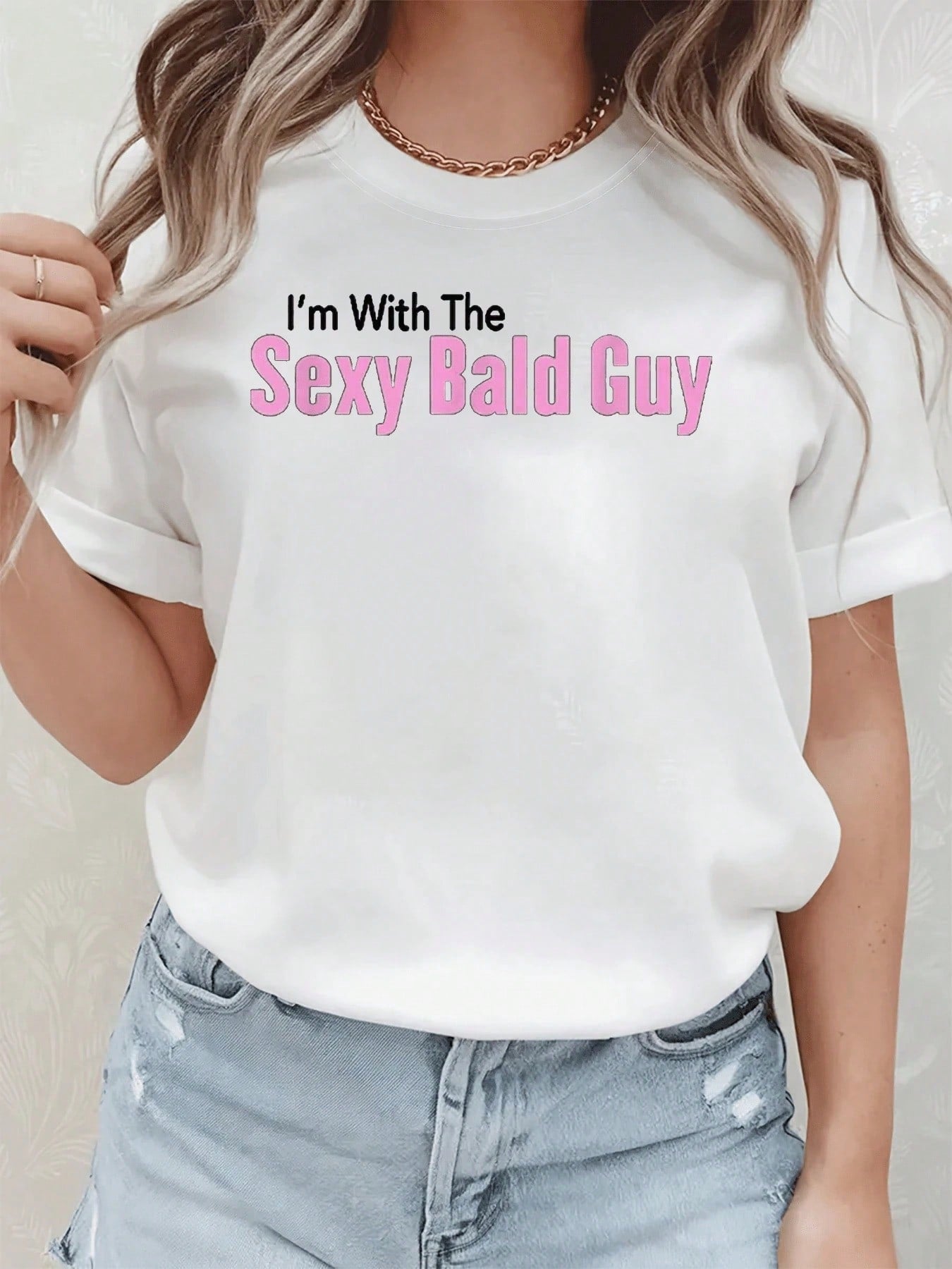 Graphic Tees WomenSummer Tops, I'm With The Sexy Bald Guy Graphic Tees, Summer Outfits For Women, Cotton Crew Neck Tee Shirt Women's, Summer Clothestops