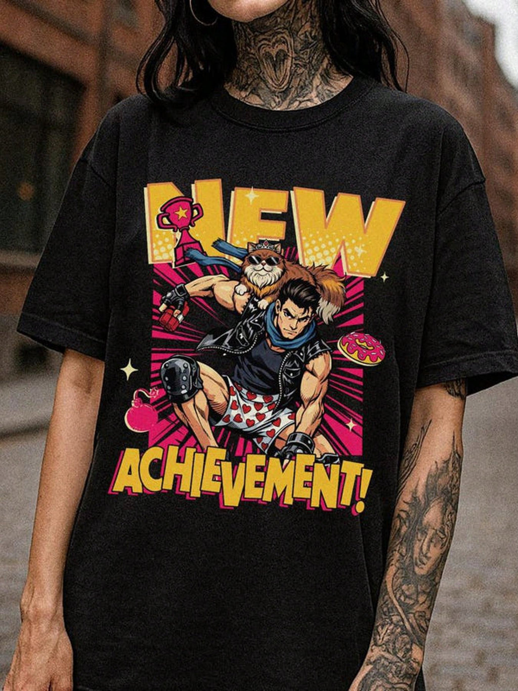 New T-Shirt Featuring Princess Donut And Mongo, Celebrating The Achievement Of Dungeon Crawler Carl, Perfect For Book Enthusiasts And Gamers