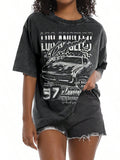2026 New Summer Pairxily Oversized Graphic Tees For Women Baggy Streetwear Preppy Shirts For Teens Race Car Checkered Flag Drop Shoulder Top Casual T-Shirt