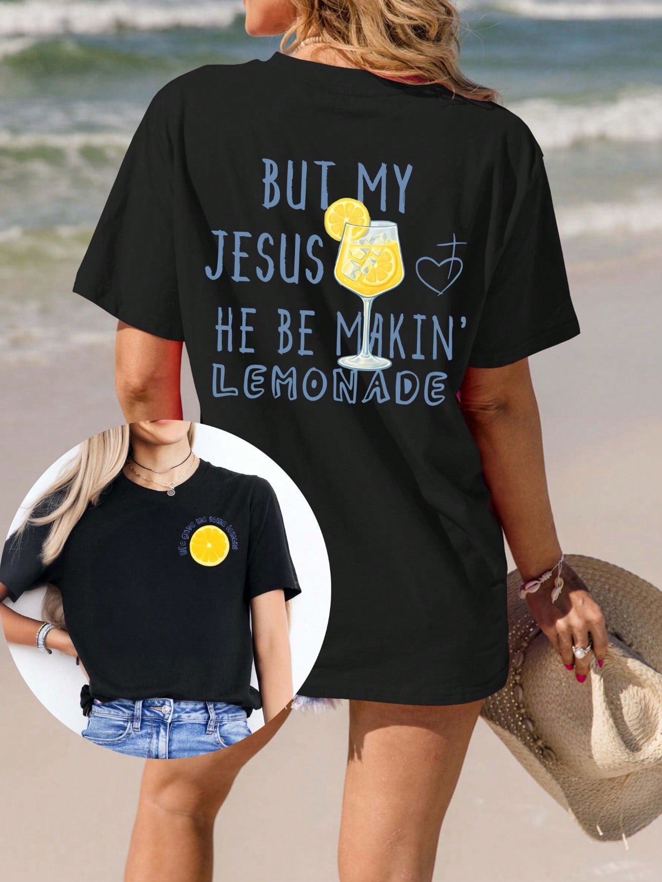 Life Gave Me Lemons. Printed Casual Round Neck Short-Sleeved T-Shirt, Women's Summer Top. Lightweight And Breathable Summer Top