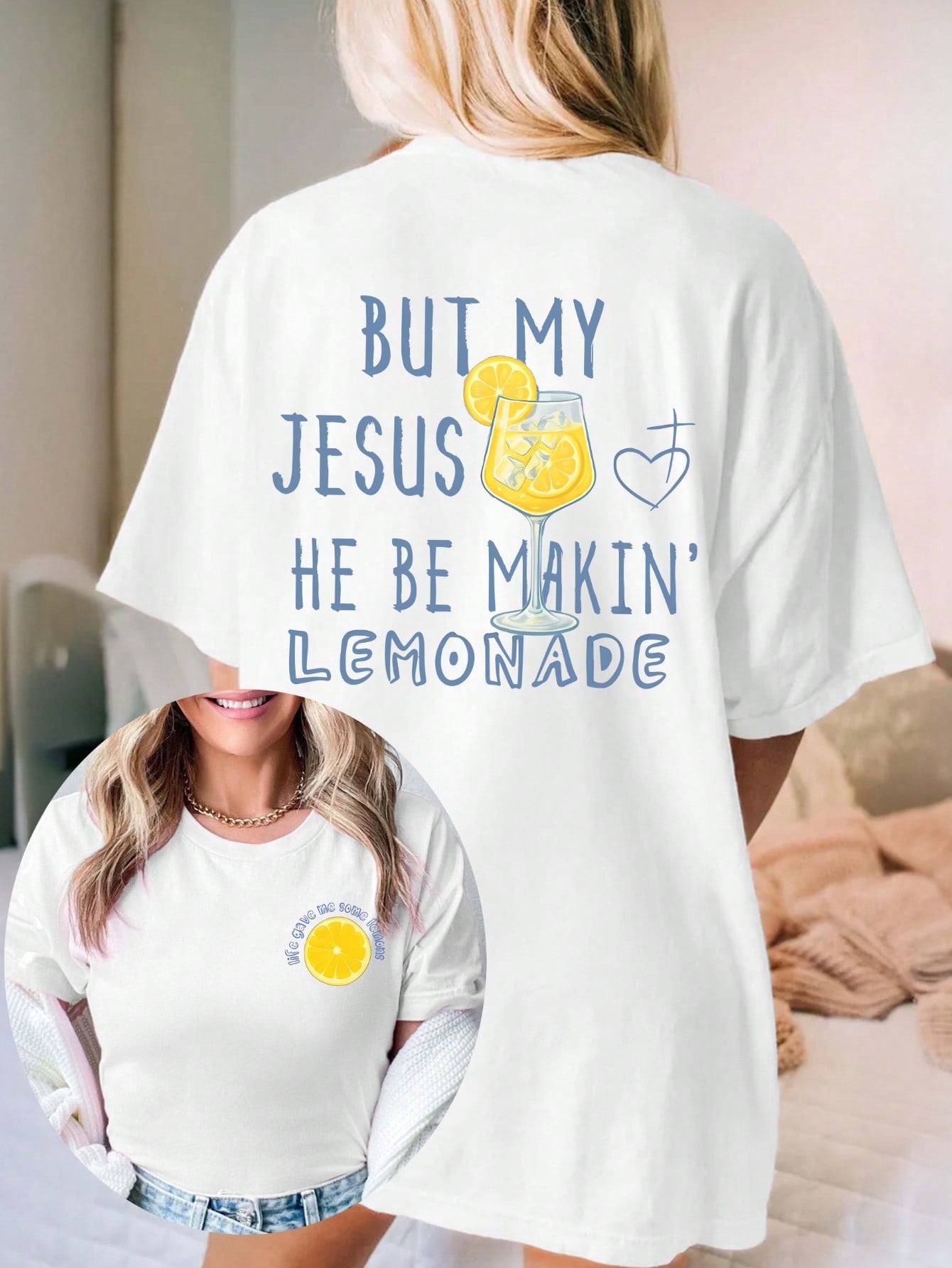 Life Gave Me Lemons. Printed Casual Round Neck Short-Sleeved T-Shirt, Women's Summer Top. Lightweight And Breathable Summer Top
