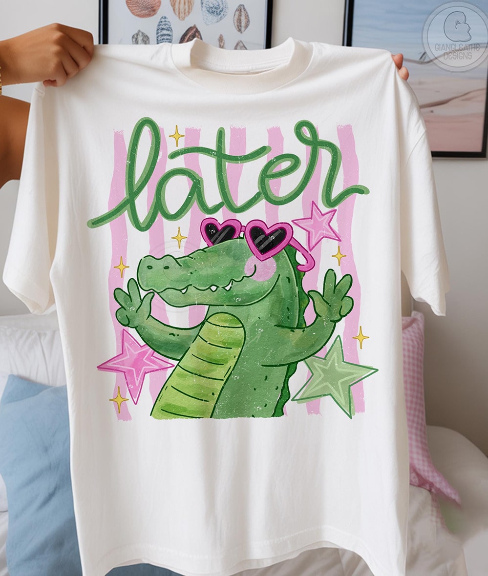 Crocodile-Themed Printed Short-Sleeved Crew Neck T-Shirt Graphic White T-Shirt, Streetwear Summer Top Camiseta Para Mujer Free Shipping