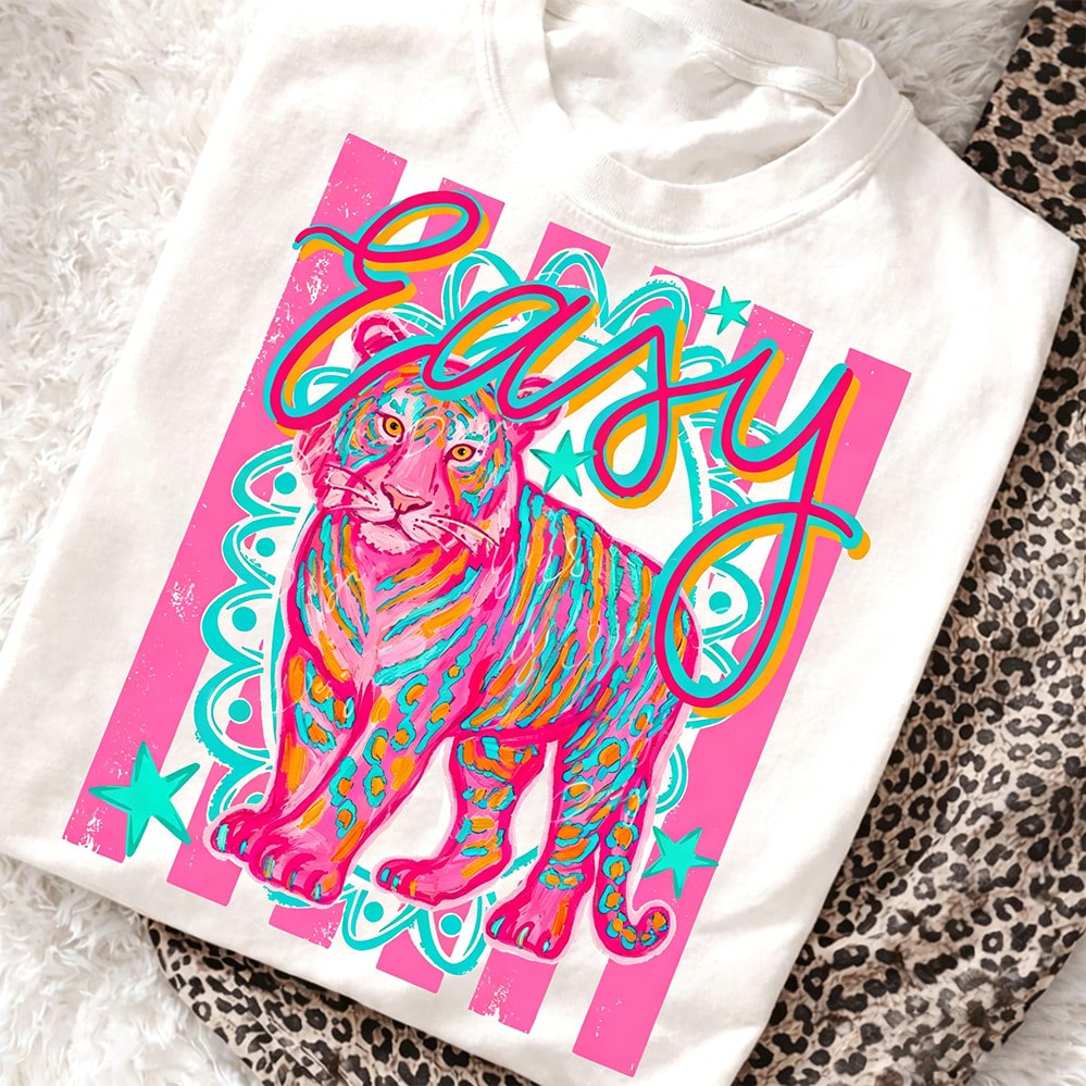 Preppy Style Tiger Print T-Shirt, Casual Crew Neck T-Shirt Ropa De Verano Mujer Y2k Clothes Streetwear
