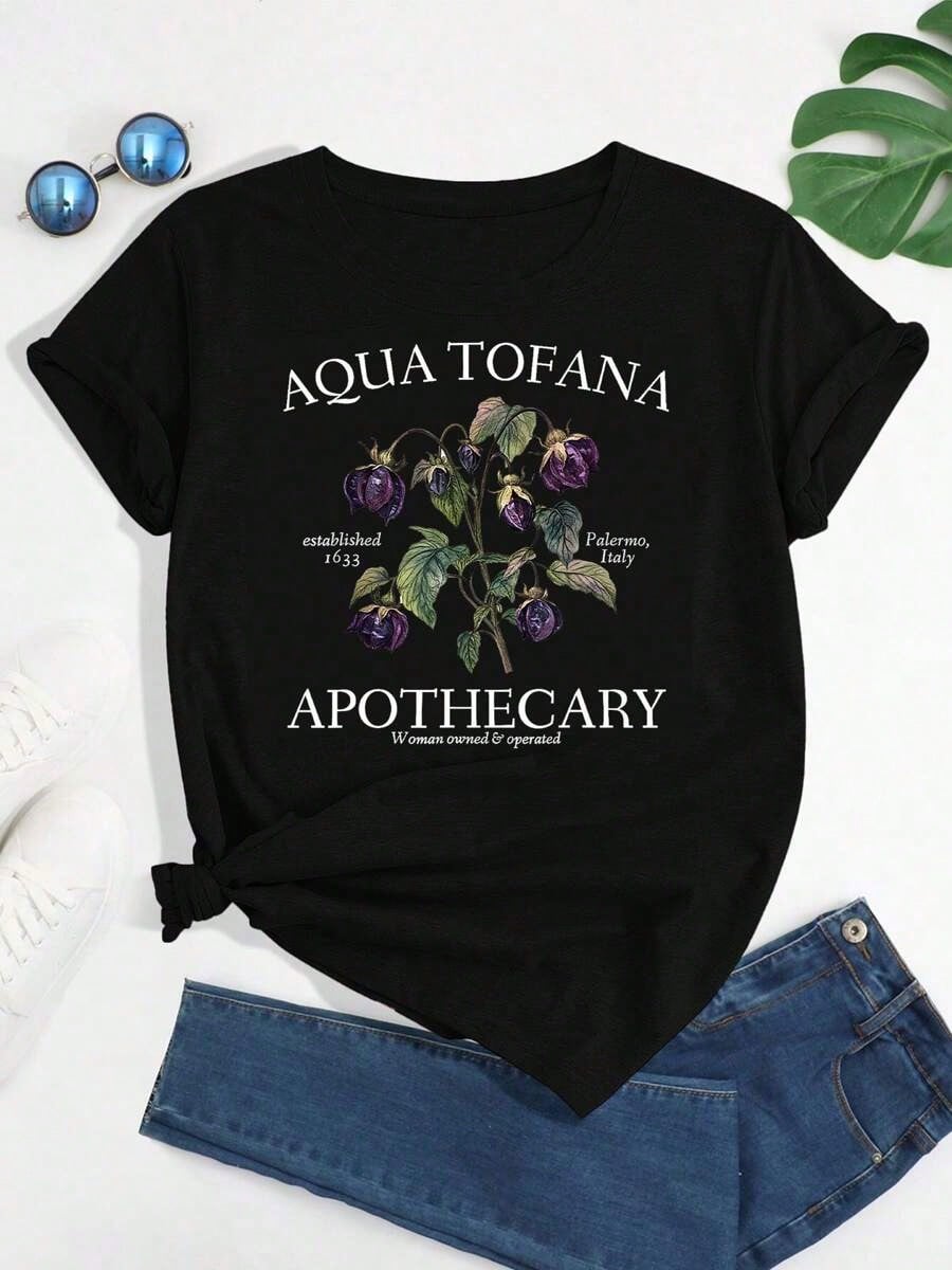 Graphic TeesOfficial Aqua Tofana Apothecary Women-Owned And Operated Shirt Crew Neck Pure Cotton T-Shirtcotton Summer Tops