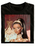 Fun And Charming Queen Print T-Shirt, Black Fashionable Gift For Her, Stylish Casual Wear, Suitable For Parties And Holidays, Plus Size