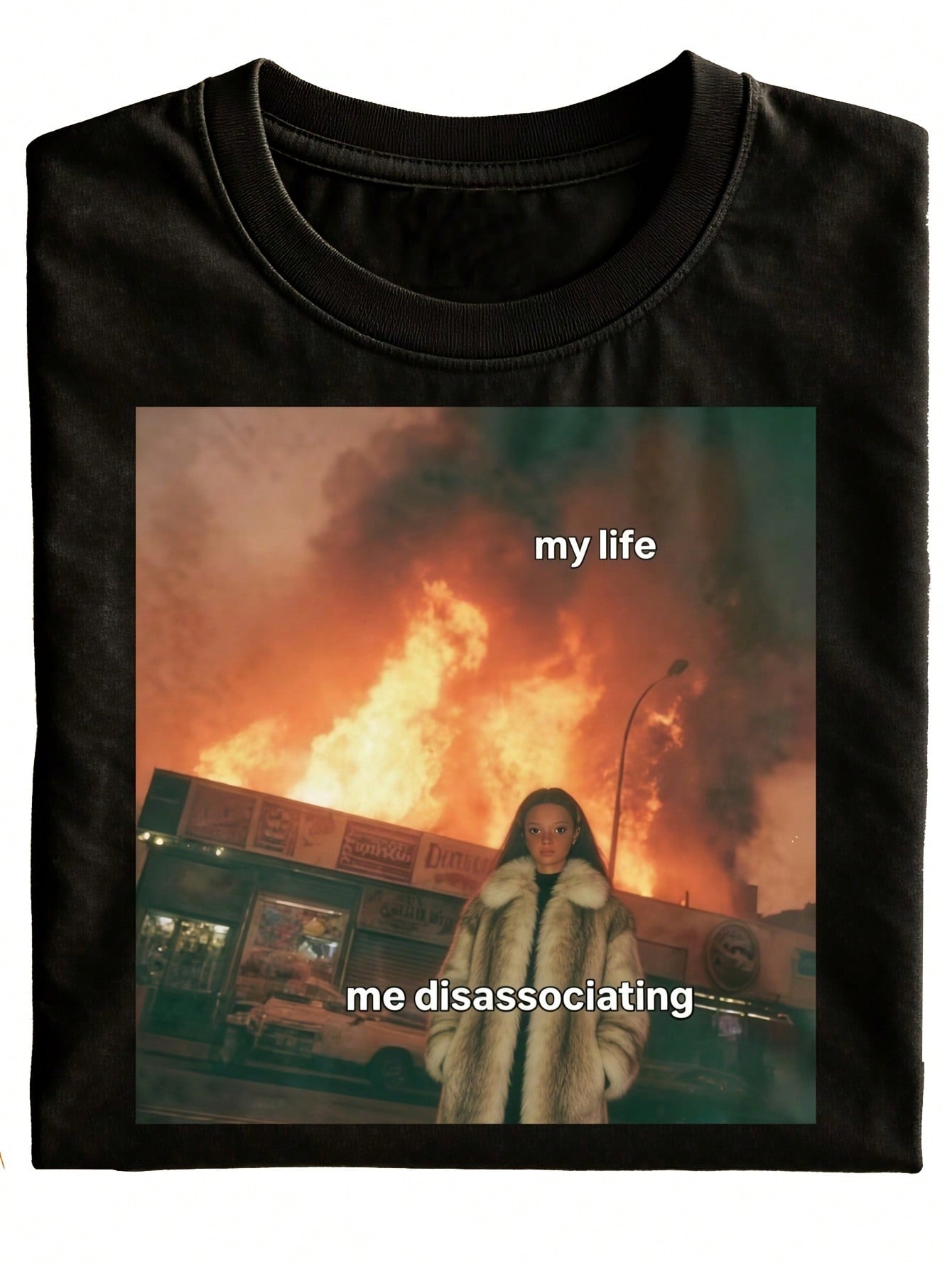 Fun My Life T-Shirt, Black Patterned T-Shirt With Flame And Text Design, Casual Wear Gift Idea, Fashionable Versatile Holiday Style, Anime Style Harajuku Top, Aesthetic Clothing, Designer Clothing, Gift, Gym Wear