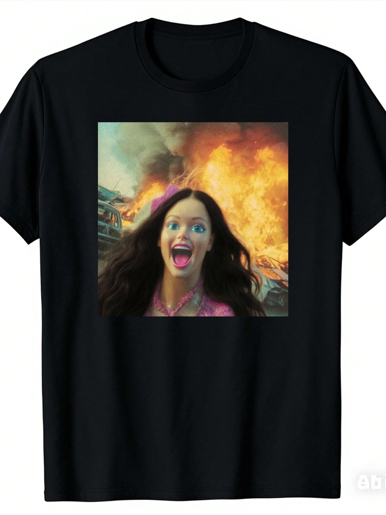 A Humorous Graphic T-Shirt Depicting A Surprised Face In Flames, Perfect For Casual Outings. This Stylish And Easy-To-Match Shirt Is An Excellent Choice For Holiday Gifts, Available In Plus Sizes