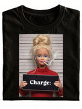 New Fun Unisex T-Shirt, Round Neck, Black, With A Suspect Registration Photo Pattern Featuring Cigarette And Accusation Symbols. Suitable For Casual Everyday Wear, Ideal As A Gift Or Holiday Present. Purely Fashionable And Versatile, Perfect For Daily Wea